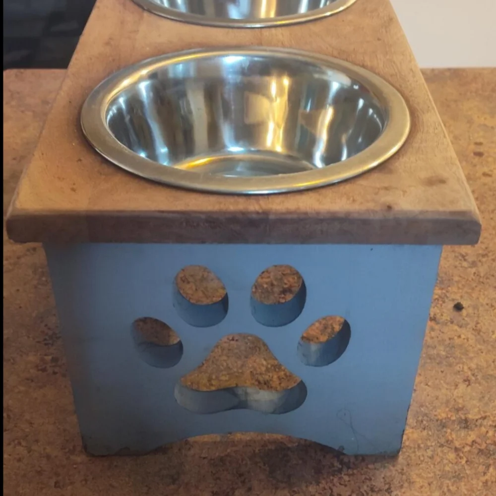 Wooden Elevated Pet Feeder with Stainless Steel Bowls